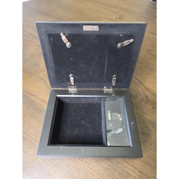 Black Lacquered Jewelry Box Iris Floral Musical Lined Mirror Japan - Works - Picture 10 of 16